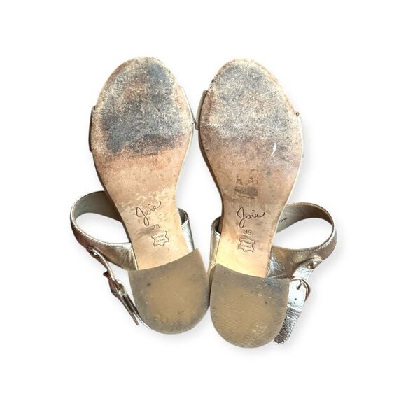 Joie Women's Lakin Leather Gold Metallic Block Heeled Strappy Sandals Sz 38 - Picture 8 of 11